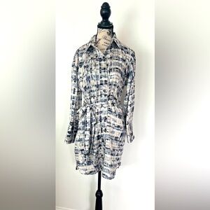 Banana Republic Blue, Off White & Grey Midi Long Sleeve Shirt Dress (Small) 💙⚓️✨